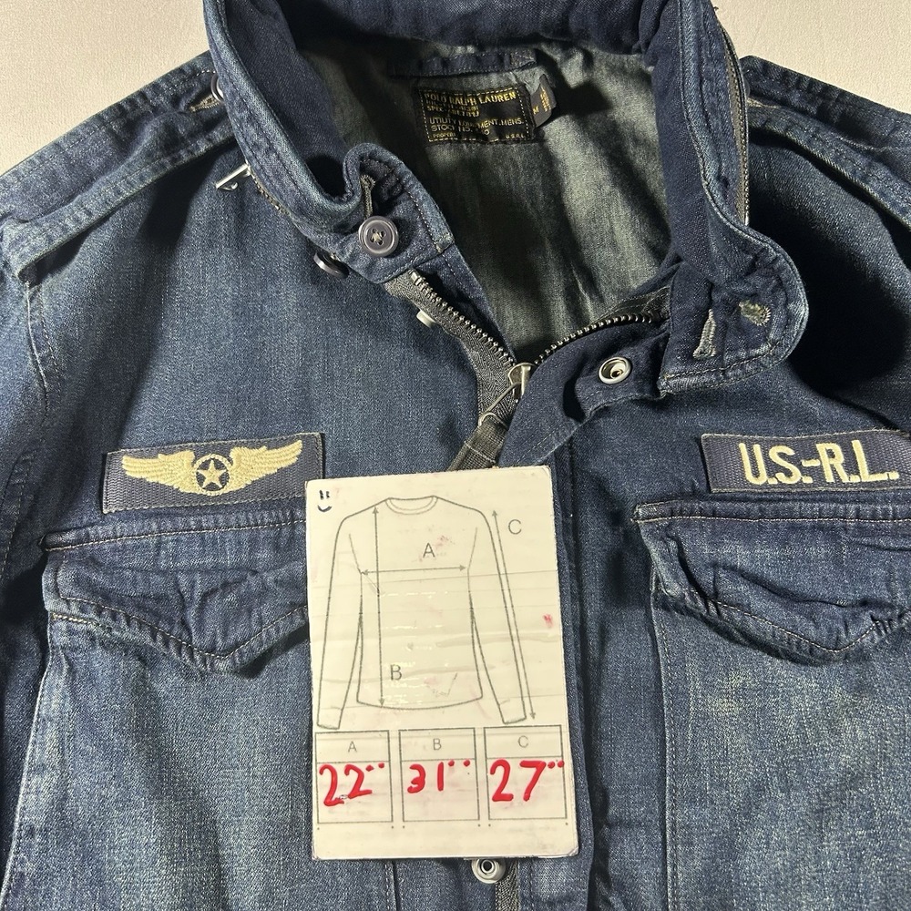 Polo Ralph Lauren Military Denim Field Jacket Hooded US RL Flag Utility Mens M - Picture 13 of 13